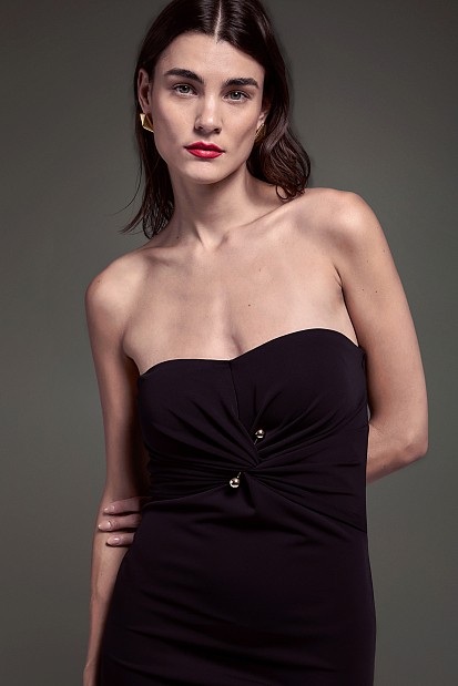 Maxi strapless dress with knot - Gold label
