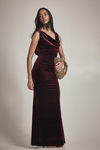 Maxi velvet draped dress - Gold label