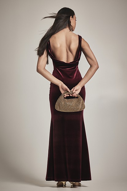 Maxi velvet draped dress - Gold label