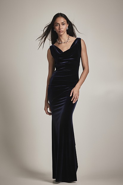 Rochie lungă cu aspect catifelat - Gold label