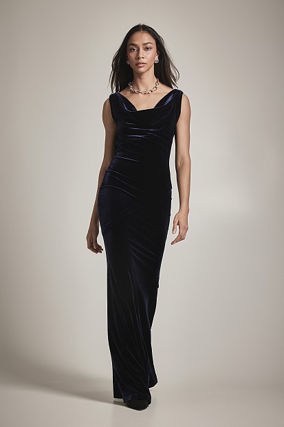Maxi velvet draped dress - Gold label