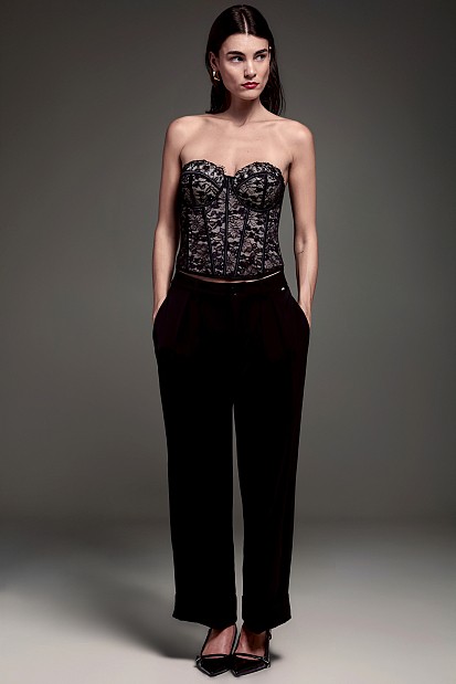 Lace bustier with rhinestones - Gold label