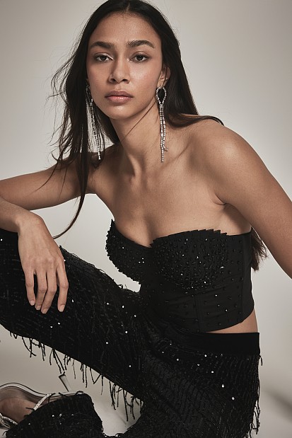 Bustier with applique beads - Gold label