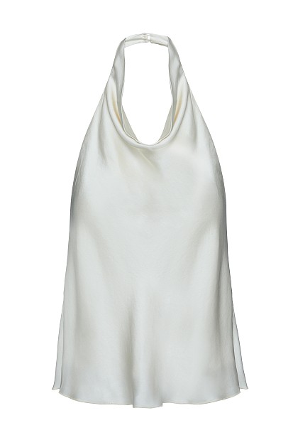 Top satinado drapeado espalda descubierta