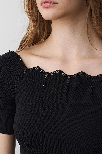 Midi knitted sequined dress