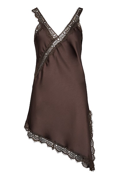 Mini asymmetric satin dress with lace