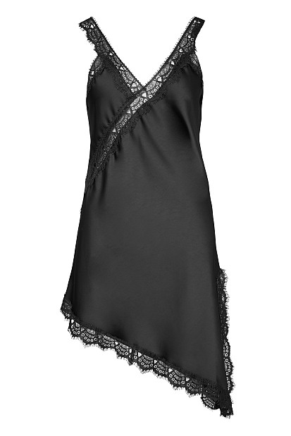 Mini asymmetric satin dress with lace