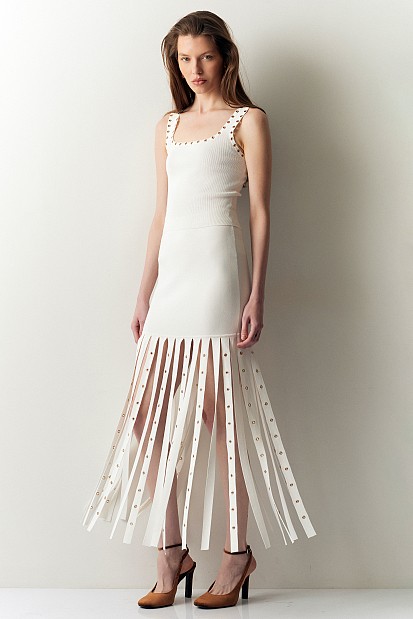 Maxi knitted fringed skirt