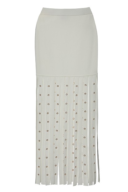 Maxi knitted fringed skirt