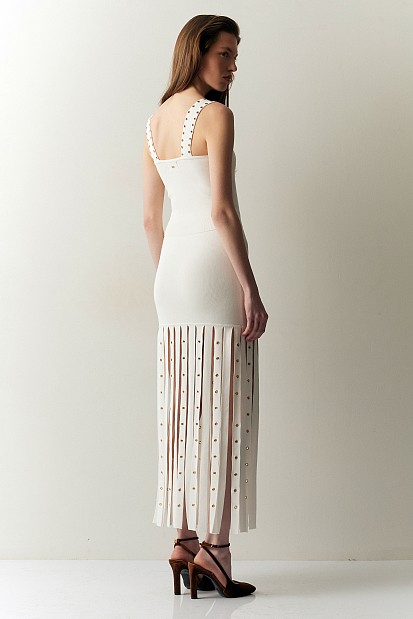 Maxi knitted fringed skirt
