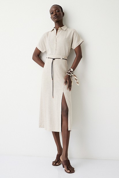 Midi high-waisted skirt with a decorative belt