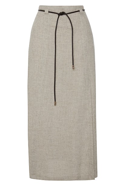 Midi high-waisted skirt with a decorative belt