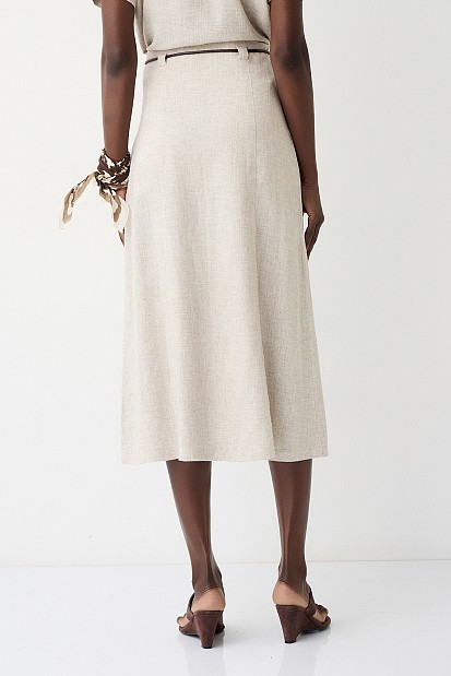 Midi high-waisted skirt with a decorative belt