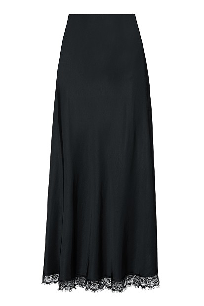 Maxi satin skirt with lace