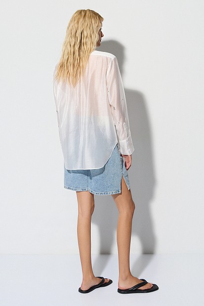 Semi sheer shirt with rhinestones