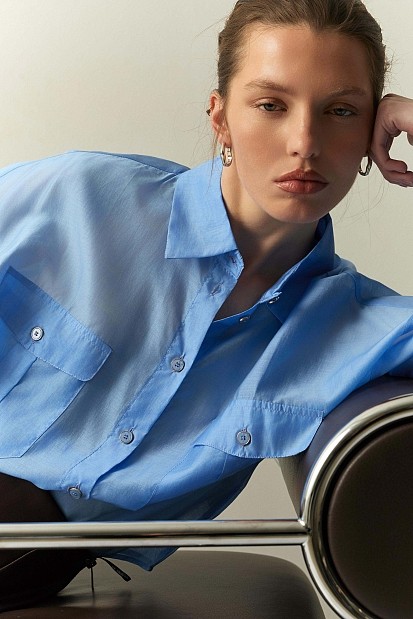 Semi-sheer shirt with pockets