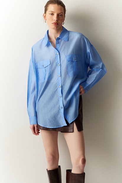 Semi-sheer shirt with pockets