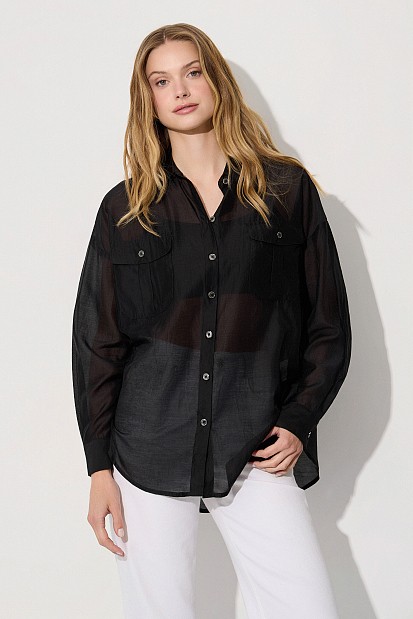 Semi-sheer shirt with pockets