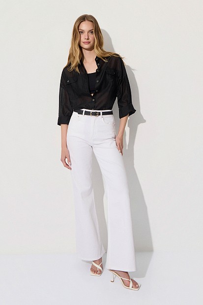 Semi-sheer shirt with pockets
