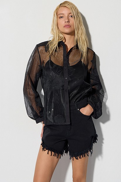 Semi-sheer embroidered shirt