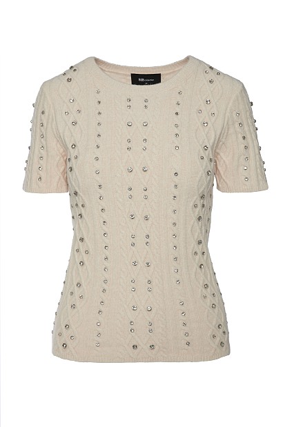 Short sleeves sweater with rhinestones