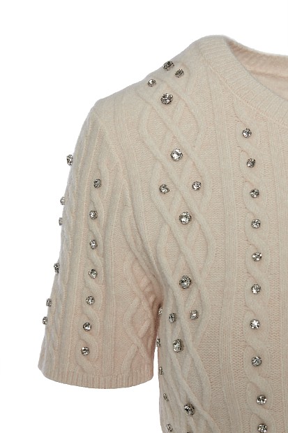 Short sleeves sweater with rhinestones
