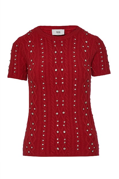 Short sleeves sweater with rhinestones