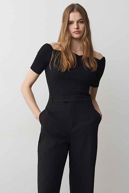 Rib sequined blouse with sgort sleeves
