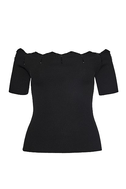Rib sequined blouse with sgort sleeves