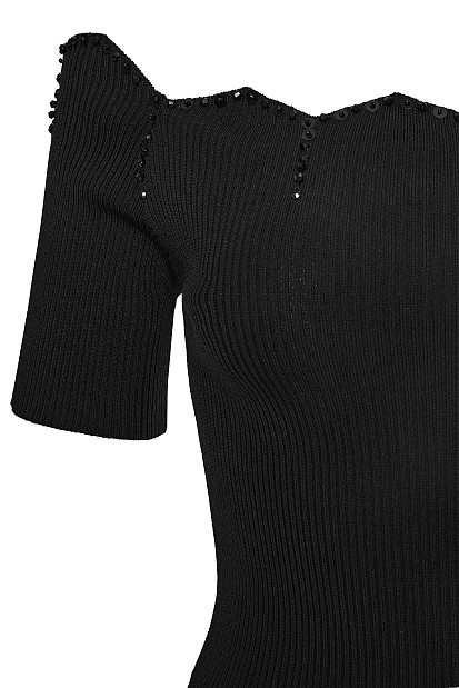 Rib sequined blouse with sgort sleeves