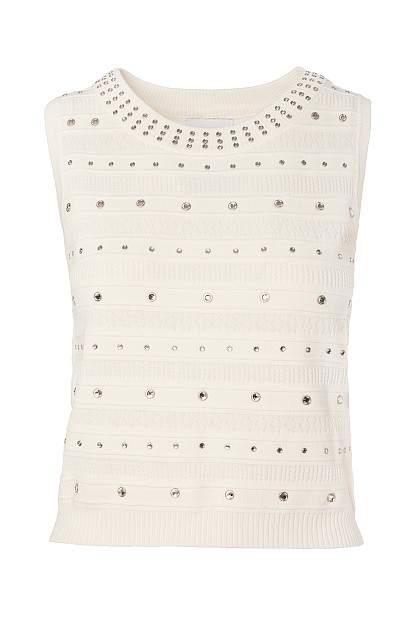 Sleeveless knitted top with rhinestones