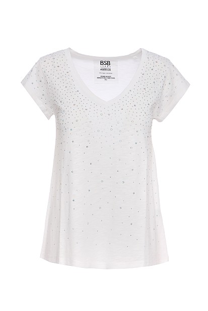 V-neck t-shirt with rhinestones