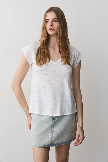 V-neck t-shirt με στρας