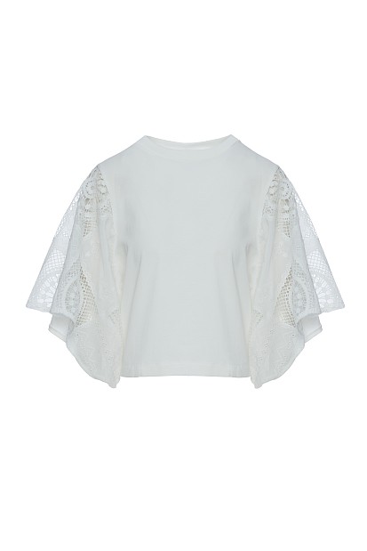 Top with embroidered short sleeves