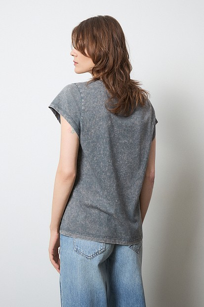 T-shirt with print and rhinestones