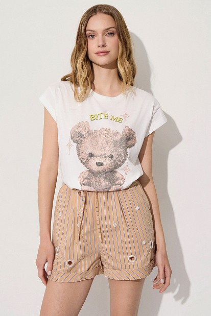 T-shirt με τύπωμα και στρας