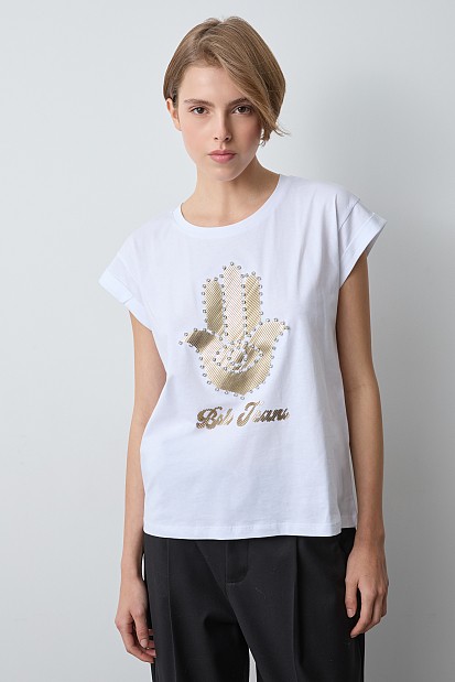 T-shirt with hand print and rhinestones