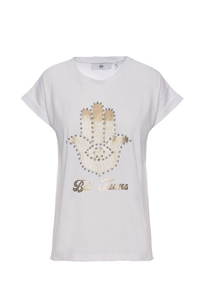 T-shirt with hand print and rhinestones