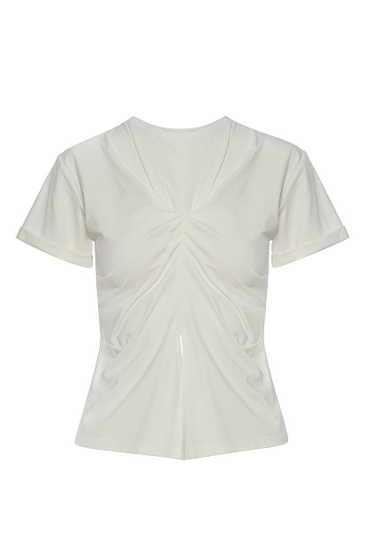Gathered blouse with short sleeves