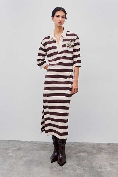 Midi striped dress with collar