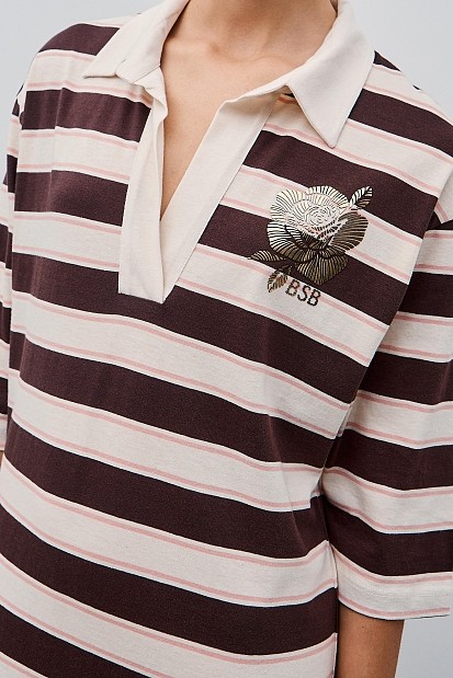 Midi striped dress with collar