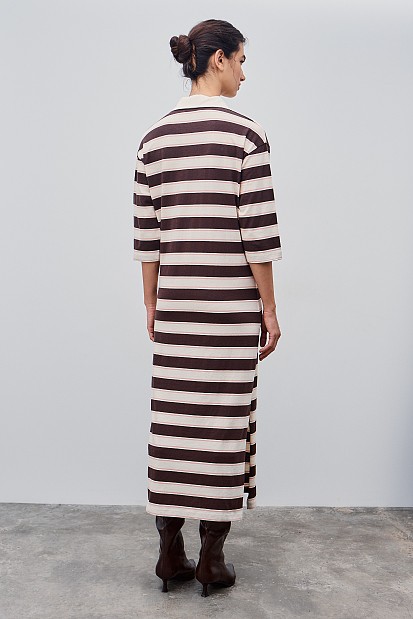 Midi striped dress with collar