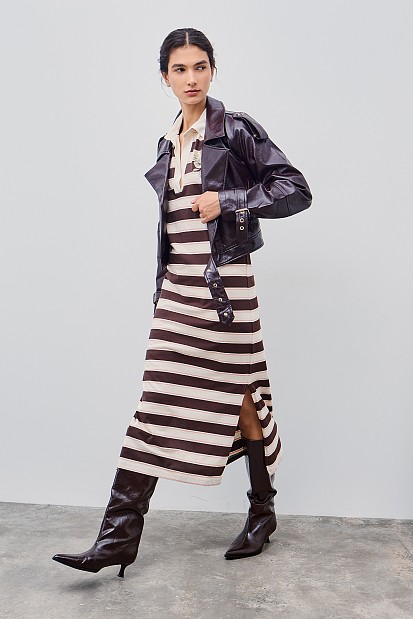Midi striped dress with collar