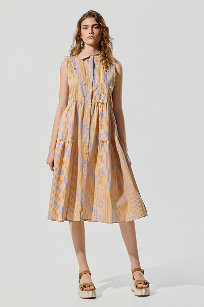 Rochie-cămașă midi fără mâneci cu volane