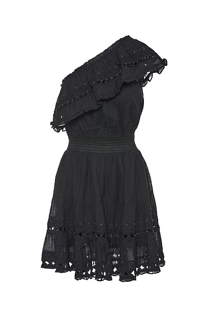 Rochie scurtă pe un umăr cu volane