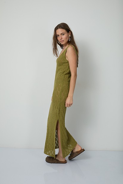 Maxi knitted dress with cut-work detailing