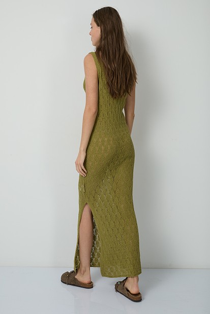 Maxi knitted dress with cut-work detailing
