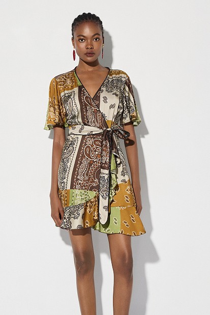 Mini wrap dress with prints