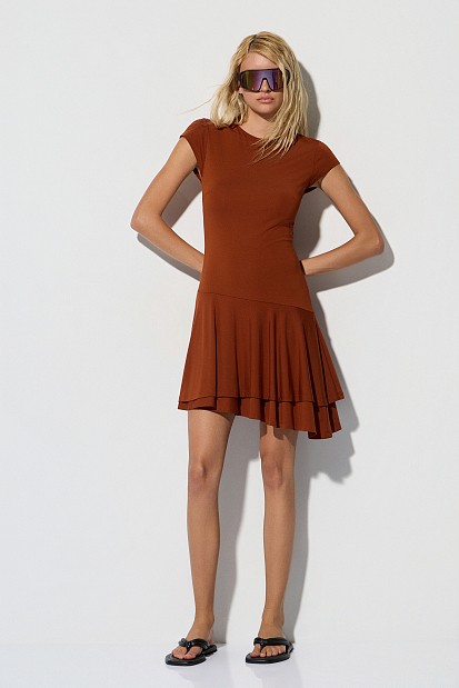 Mini asymmetric dress with ruffles