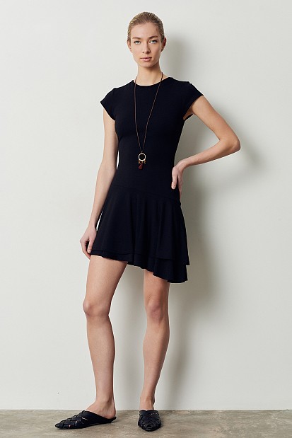 Mini asymmetric dress with ruffles